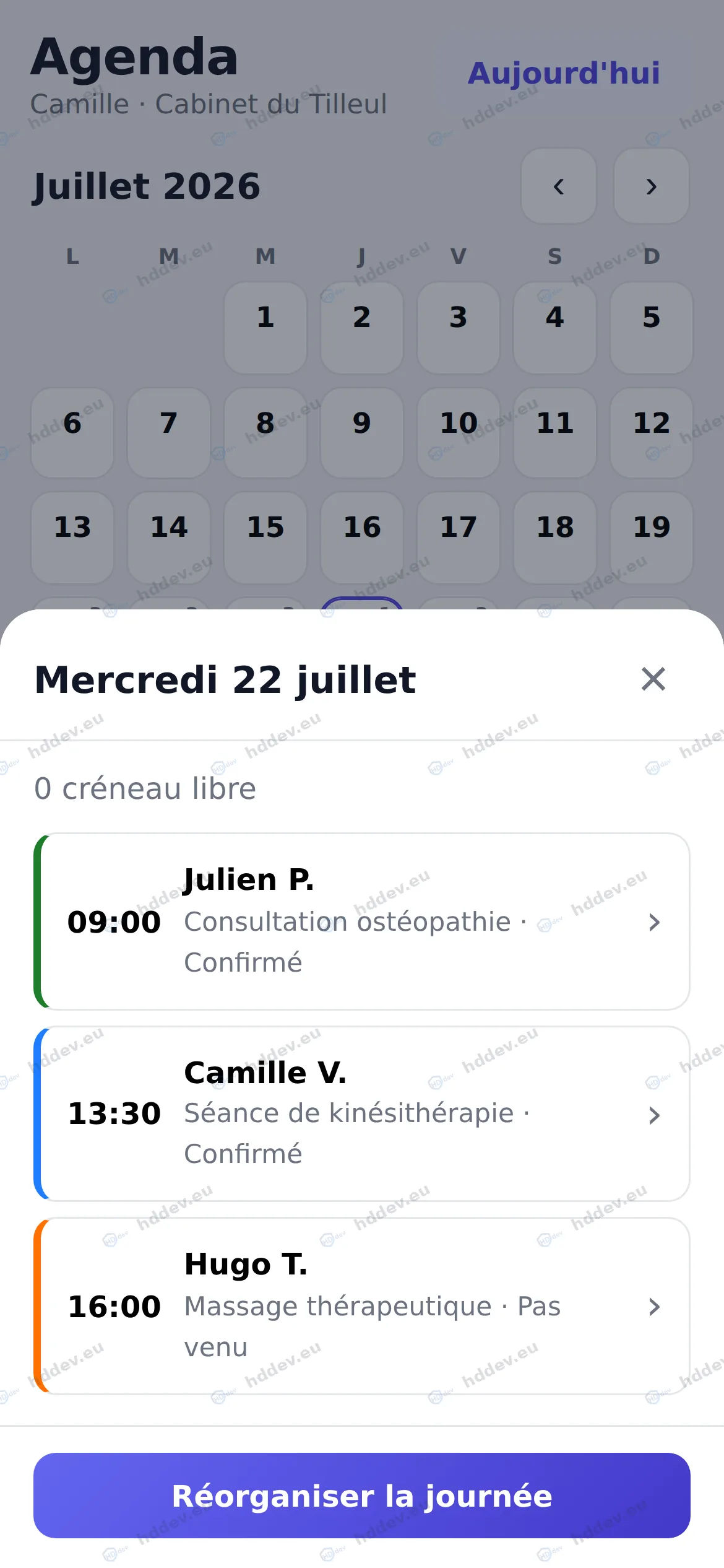 Application mobile — Le détail d’une journée