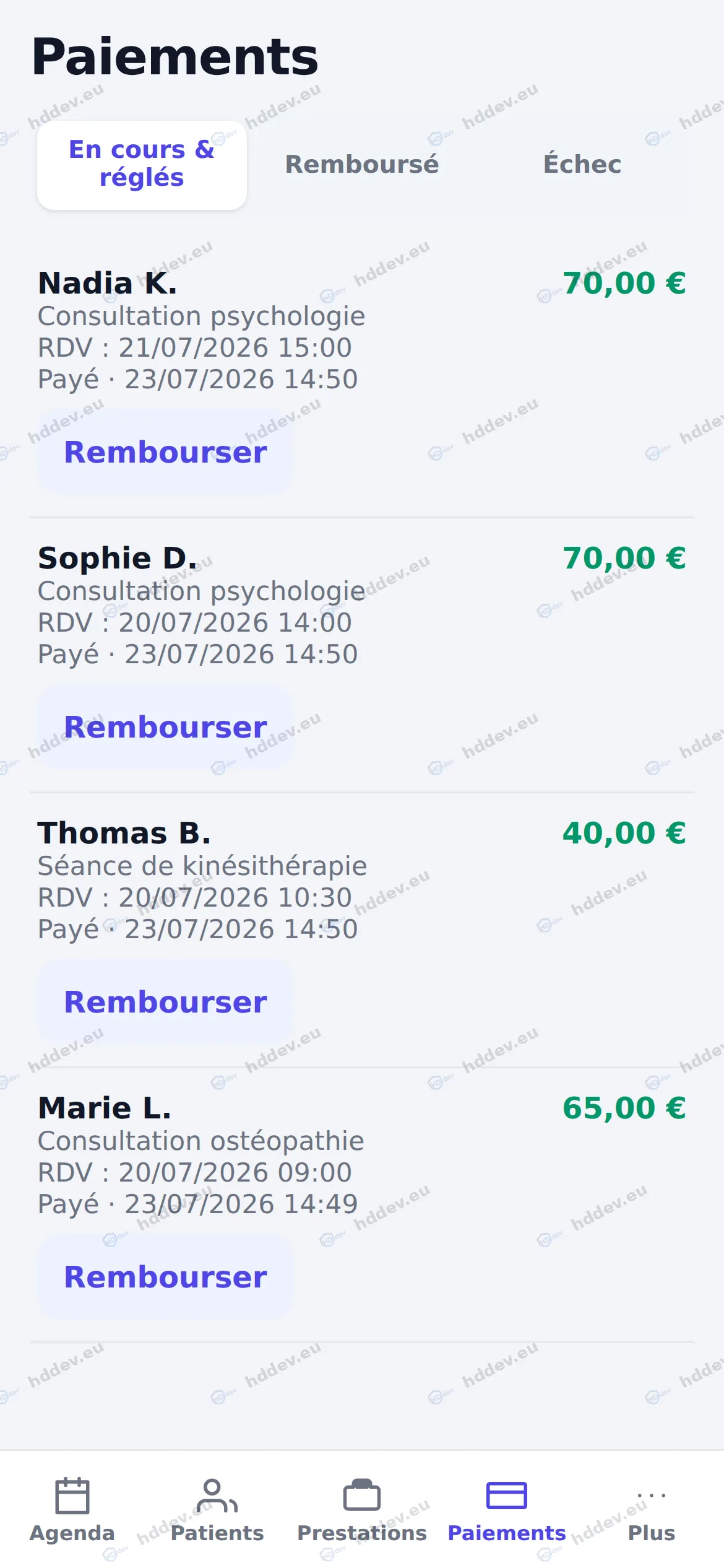 Application mobile — Vos encaissements